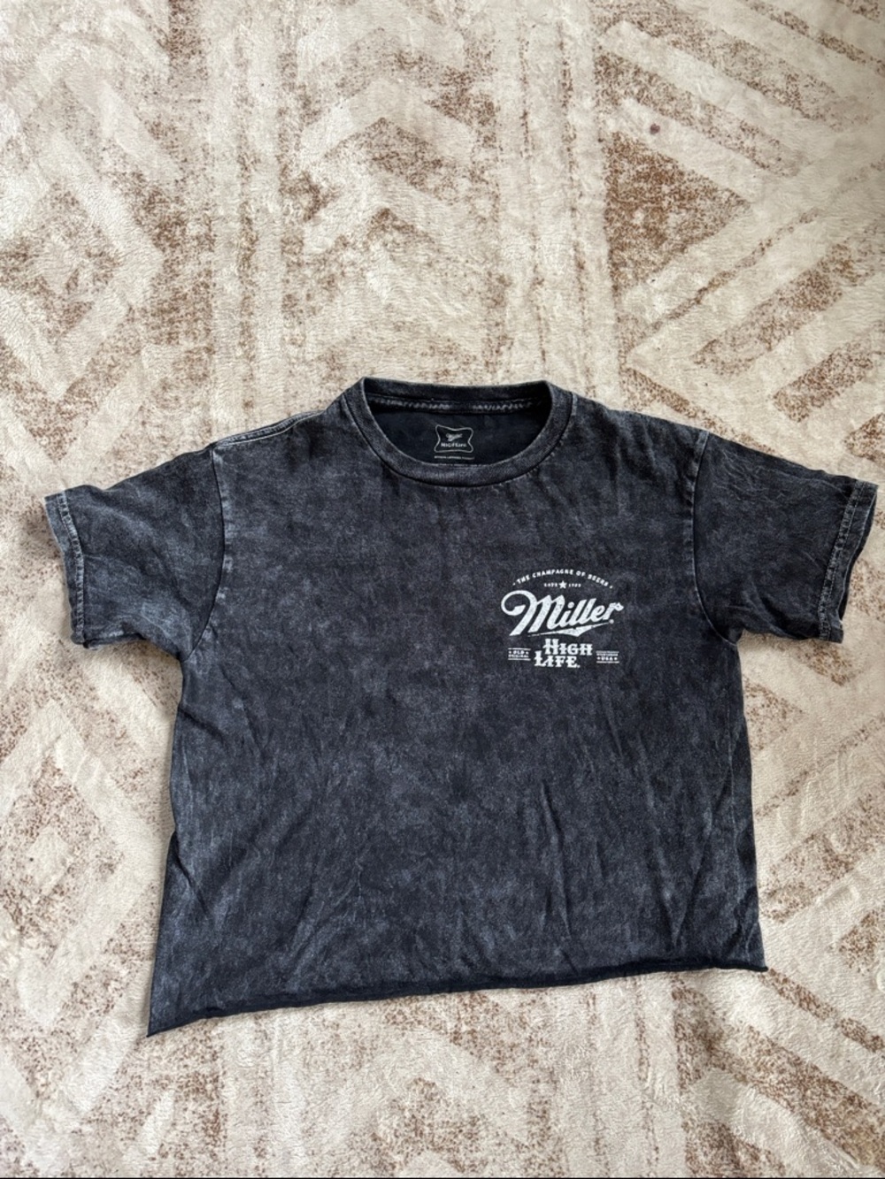 Miller High Life Black Acid Wash Crop Tee